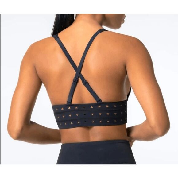New Gigi C Eden Triangle Cup Cutout Sports Bra Crop Top L Black - Picture 4 of 6